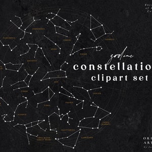 Conjunto de clipart de constelações do zodíaco - Download do Zodíaco - Download instantâneo - Astrologia Celestial Clip Art - Zodíaco Dourado - Logotipo PNG - Horóscopo