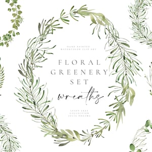 Watercolor Greenery Floral Wreaths Set - Digital Clipart - Individual PNG Files - Wedding Wreath - Personalized Frame - Logo Leaves Leaf