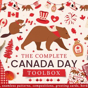 Canada Day Clipart - Cute July First Download - Digital Papers - Instant Download - National Holiday - Canadian Flag - Invite Cards Wall Art