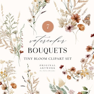 Tiny Bloom Floral Bouquet - Floral logo clipart - Arranjos - Convite de casamento - Clipart digital PNG - Flores silvestres Meadow Flowers Clip Art