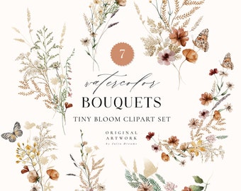 Tiny Bloom Floral Bouquet - Floral logo clipart - Arrangements - Wedding invite - Digital clipart PNG - Wildflowers Meadow Flowers Clip Art