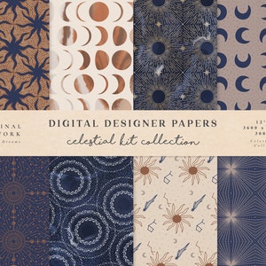 Digitaal papier - Plakboekpapieren - Naadloze patronen - Digitale achtergrond - Afdrukbare papieren set - Celestial Moon Universe Galaxy Zodiac Star