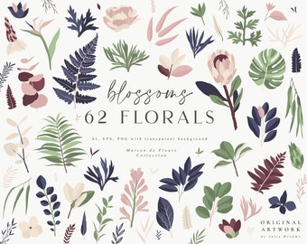 Blossoms Florals Clipart - Botanical Flower Clip Art - Vector Flower Illustration - Individual PNG - Wedding Print - Planner Stickers Cards