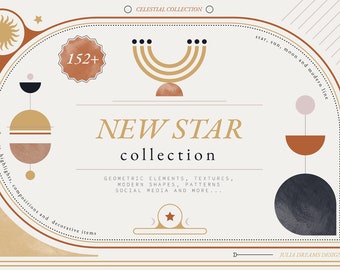 Neue Star Clipart Sammlung - individuelle PNG-Dateien - Boho geometrische Clipart - digitale Papiere - Hochzeit Branding - moderne Stern Sonne Mond Kunst