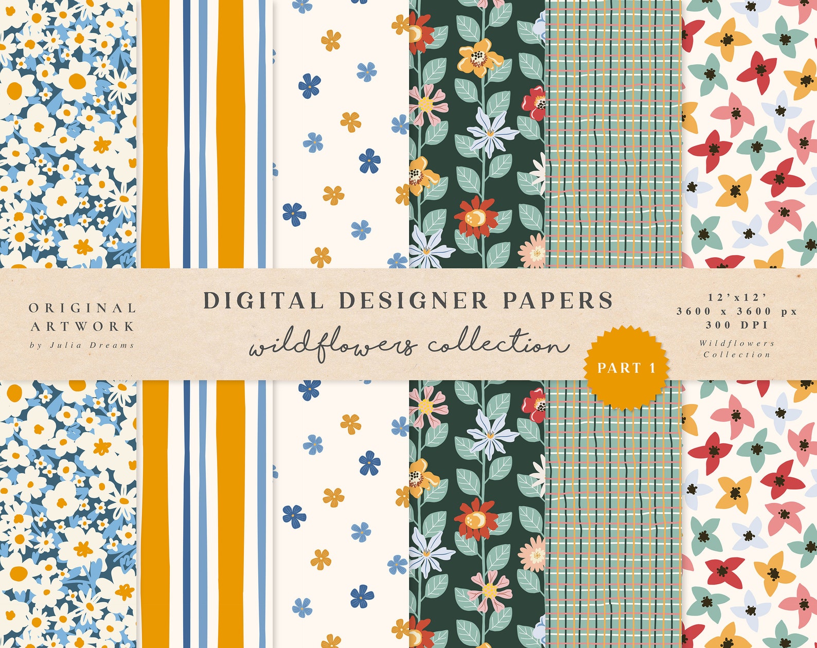 Wildflowers Digital Paper Part 1- Scrapbook Papers - Seamless Patterns ...
