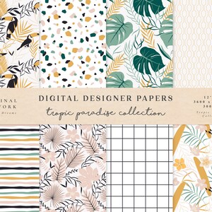 Tropic Paradise Digital Paper - Scrapbook Papier - nahtlose Muster - digitaler Hintergrund - druckbare Papier Set - Vögel tropischen Wild Pack