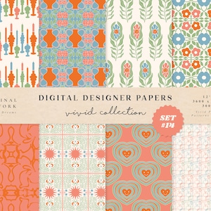 Boho Flowers Digital Papers - Commercial Use - Scrapbook Paper - Seamless Pattern - Designer Paper - Background Flower Vintage Groovy Heart
