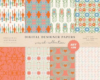 Boho Flowers Digital Papers - Commercial Use - Scrapbook Paper - Seamless Pattern - Designer Paper - Background Flower Vintage Groovy Heart