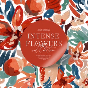 Intensive Blumen - Gouache Digital Clipart - Individuelle PNG Dateien - Hochzeit - Handgemaltes Grafik Set - Große Sammlung - Rote Blume Floral