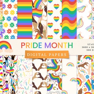 Papiers numériques du Mois de la fierté - Utilisation commerciale - Papier scrapbook - Motif sans couture - Papiers numériques - LGBTQ+ Rainbow Lesbian Gay Flag Art