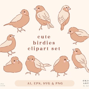 Cute Birdies Clipart - Individual PNG Files - Logo Elements - Baby Nursery - Kawaii Digital Clip Art - Animals - Easter Bird - SVG PNG