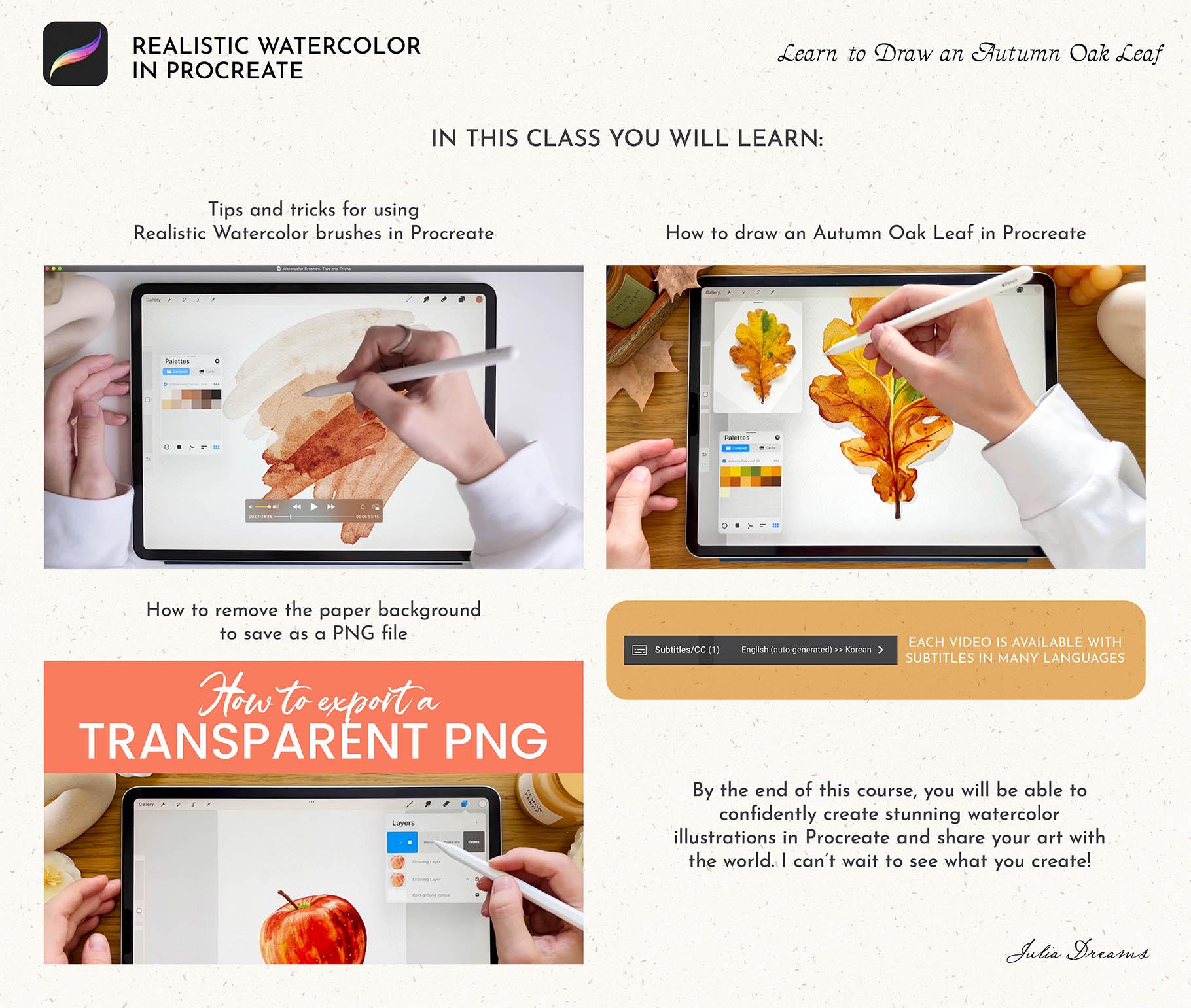 Tutorial Realistic Watercolor in Procreate Autumn Oak Leaf - Procreate ...