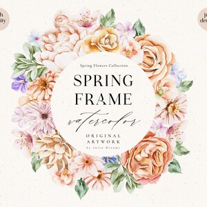 Watercolor Spring Flowers Frame - Peony Bouquet - Digital Clipart - Individual PNG - Wedding Design - Rose Peony - Watercolour Leaves Leaf