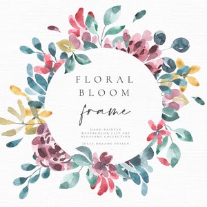 Watercolor Floral Bloom Frame - Digital Clipart - Individual PNG Files - Wedding Wreath - Personalized Frame - Flower Leaf Rose Peony Leaves