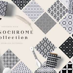 Monochromatyczny papier cyfrowy - Papiery do scrapbookingu - Wzory bezszwowe - Tło cyfrowe - Zestaw papierów ślubnych - Mozaika geometryczna Czarno-biała