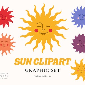 Zon Clipart Set - Happy Cute Sun Clip Art - Vector Illustratie - Individuele PNG - Logo Print Cute Sun Gezichten - Baby Boho Digitale Graphics