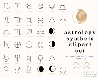 Astrology Zodiac Signs Clipart Set - Zodiac Symbols - Instant Download - Astrology Celestial Clip Art - Gold Zodiac - Logo PNG - Horoscope