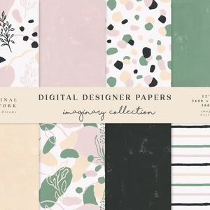 Papel digital imaginario - Papel Scrapbook - Patrones sin costuras - Fondo digital - Conjunto de papel imprimible - Texture Dots Shapes Pink Black