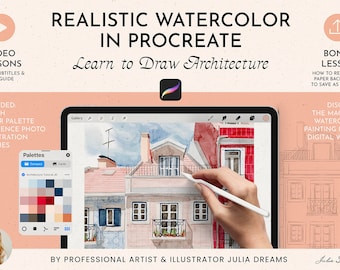 Tutorial Realistic Watercolor in Procreate - Procreate Watercolor Architecture - Drawing Video Watercolor Course - How to Draw Architecture