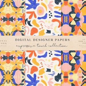 Ausdrucksvolle Digitale Papiere - Kommerzielle Nutzung - Scrapbook Papier - Nahtloses Muster - Papierhintergrund - Planerbedarf Abstrakte Formen