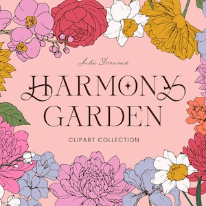 Harmony Garden Vector Clipart - Vector de flores SVG - Papeles digitales - Corona de marco floral - Arte de pared Flor de primavera - Pinta PNG individual