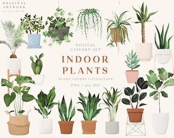 Indoor PlantS Plant Lovers Clipart - Jardinage Télécharger - PNG Télécharger - Snake Plant Monstera Palm Aloe - Greenery Print - Planner Stickers