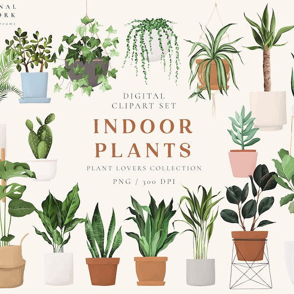 Indoor Plants Plant Lovers Clipart - Gardening Download - PNG Download - Snake Plant Monstera Palm Aloe - Greenery Print - Planner Stickers