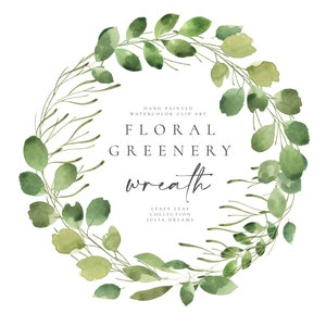 Watercolor Floral Greenery Wreath - Digital Clipart - Individual PNG Files - Wedding Design - Botanical Flowers Frame - Logo Leaves Invite