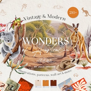 Meraviglie dell'Australia Set di clipart digitali ad acquerello - Invito a nozze - Elementi floreali - Alberi ad acquerello - Documenti digitali con animali con logo