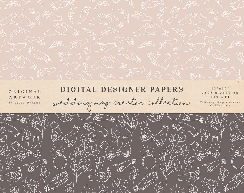 Wedding Digital Paper Scrapbook Papers Seamless Patterns Digital Background Printable Paper Set Floral Hands Flowers Invitation image 4