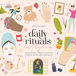 Tägliche Rituale Digitale Clipart Collection - Individuelle PNG Dateien Logo Elemente - Beauty Branding - Digitale Papiere - Self Care Spa Reise nach Hause