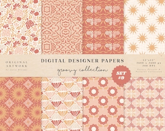 Delicate Flowers Digital Papers - Commercial Use - Scrapbook Paper - Seamless Pattern - Designer Paper - Background - 70s Flower Vintage Sun