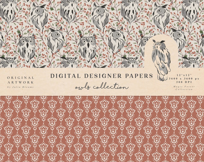 Owls Digital Papers - Commercial Use - Scrapbook Paper - Seamless ...