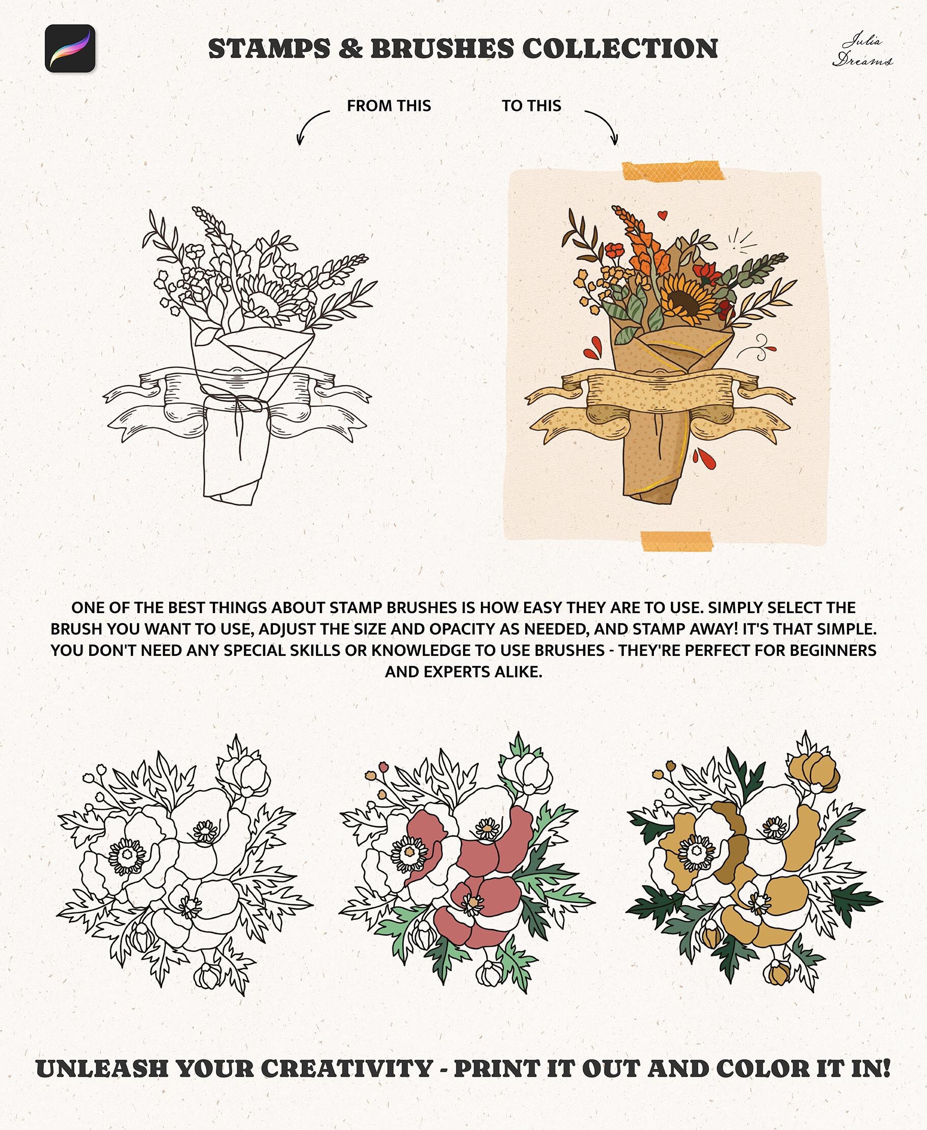 Procreate Stamps and Brushes - Procreate Botanical Brushes - Floral ...