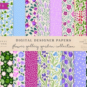 Flower Gallery Garden Digital Papers - Część 1 - Papier do scrapbookingu - Wzory bezszwowe - Tło cyfrowe - Zestaw papierów do druku - Ślub