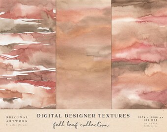 Fall Leaf Digital Textures - Watercolor Paper - Ombre Watercolor - Watercolor Clipart - Texture - Digital Background - Printable Papers