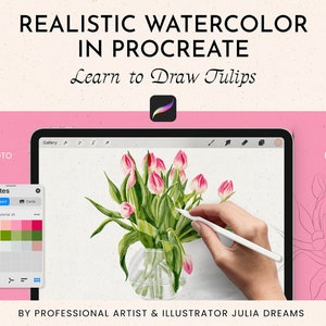 Tutorial Realistische aquarel in Procreate Tulpen - Procreate aquarelbloemen - Tekenvideo Aquarelcursus - Hoe je een bloem tekent