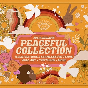 Peaceful Digital Clipart Collection - Individual PNG Files Logo Elements - Wedding Branding - Hippie Digital Papers - Peace Love Flowers