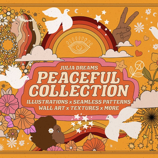 Vreedzame Digitale Clipart Collectie - Individuele PNG Bestanden Logo Elementen - Wedding Branding - Hippie Digital Papers - Peace Love Flowers