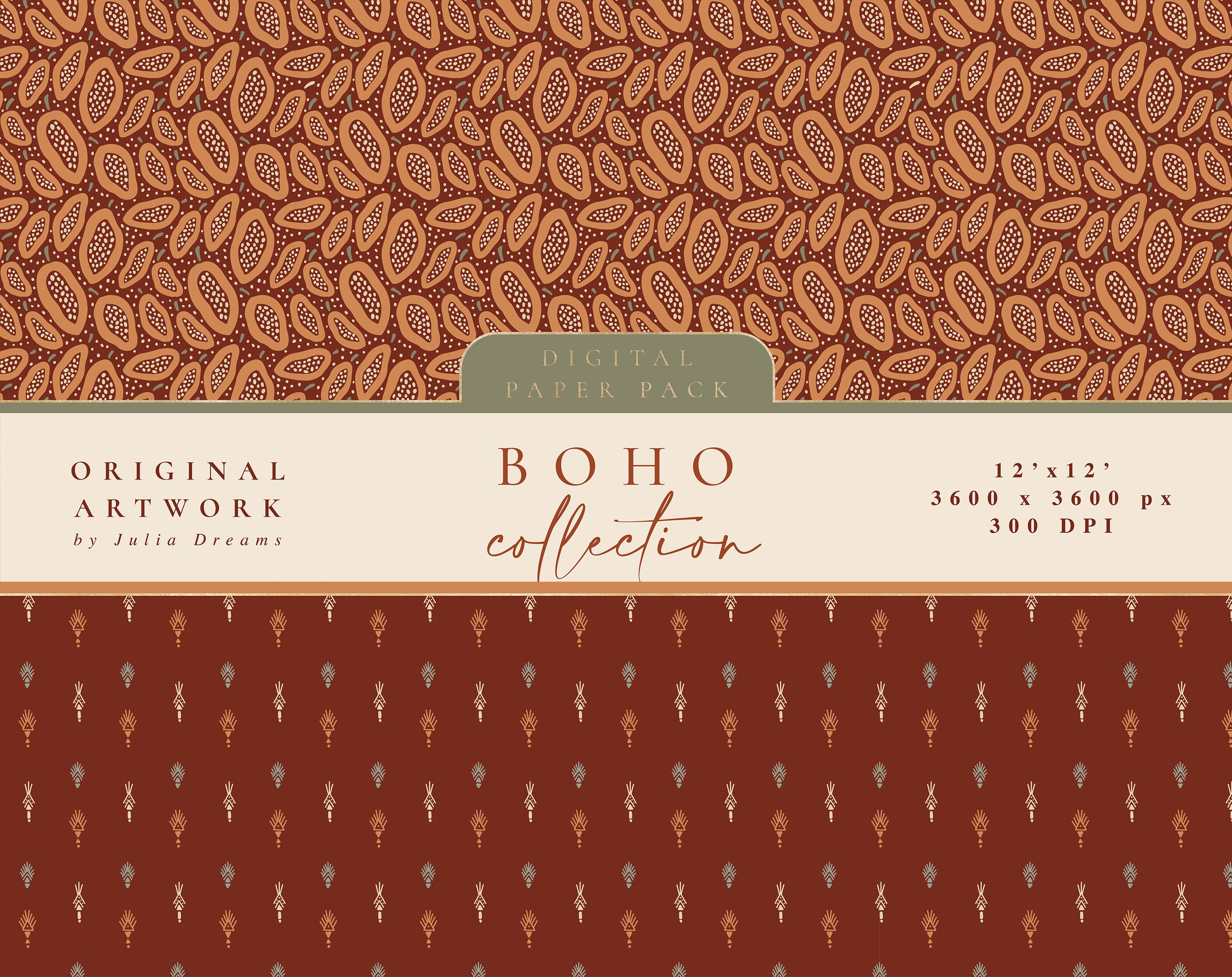 Boho Digital Paper - Scrapbook Paper - Seamless Patterns - Digital ...