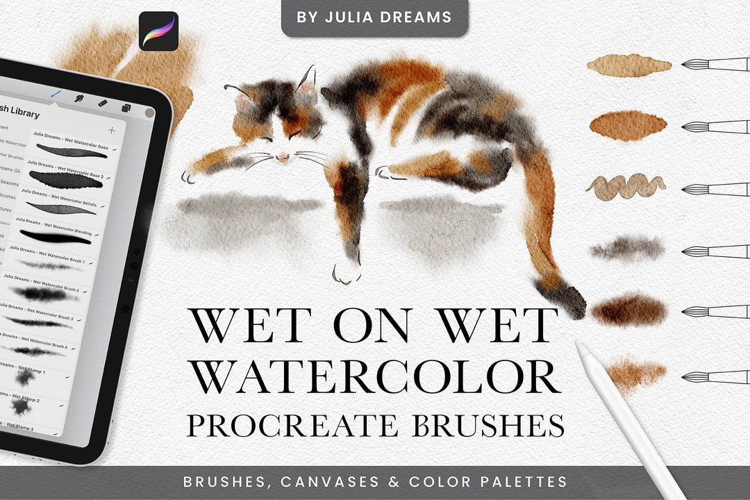 Wet on Wet Watercolor Procreate Brushes - Realistic Painting Kit for ...