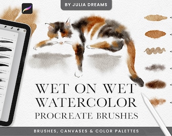 Wet on Wet Watercolor Procreate Brushes - Painting Kit for Procreate - iPad Brushes Watercolor Brushes - Watercolor Canvas Digital Download