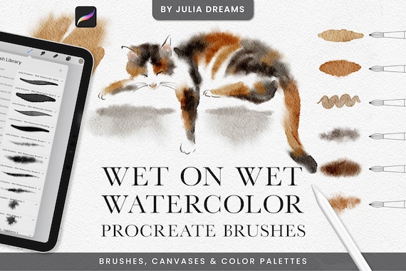 Wet on Wet Watercolor Procreate Brushes - Realistic Painting Kit for Procreate - iPad Brushes Watercolor Brushes - Watercolor Canvas Digital