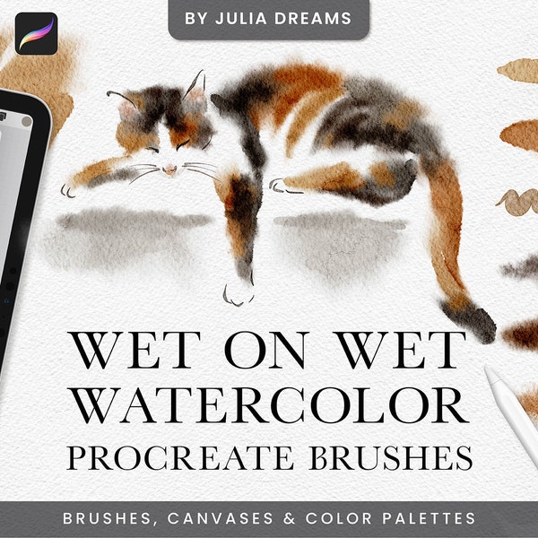 Wet on Wet Watercolor Procreate Brushes - Painting Kit for Procreate - iPad Brushes Watercolor Brushes - Watercolor Canvas Digital Download