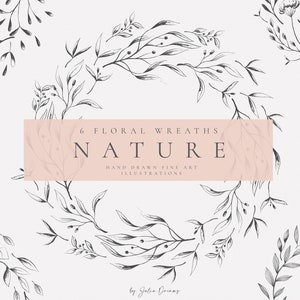 Fine art Clipart - Line Art Clipart - Fine art Florals - Line Art florals - Botanical Clipart - Botanical Logo - Botanical Line Art - Pencil