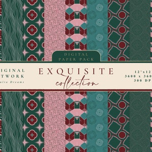 Exquisite Digital Paper - Scrapbook Paper - Seamless Patterns - Digital Background - Printable Paper Set - Abstract Geometric Dots Waves Art
