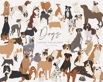 Dog Clipart Set - Hand Drawn Dog Breeds - Small, Medium and Large Dogs - Digital PNG Vector - Terrier Labrador Poodle - Cute Animals Pets