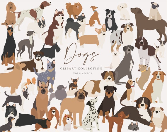 Big Dog Breeds Watercolor Clipart Set. Dog Lovers Gift Instant 