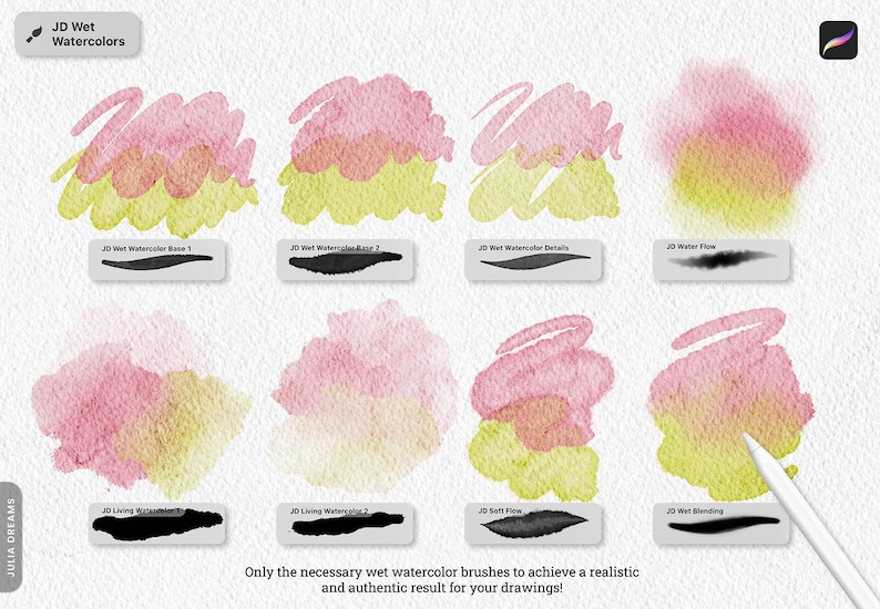 Wet on Wet Watercolor Procreate Brushes - Realistic Painting Kit for Procreate - iPad Brushes Watercolor Brushes - Watercolor Canvas Digital image 3