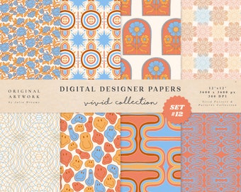 Vivid Digital Papers - Commercial Use - Scrapbook Paper - Seamless Pattern - Designer Paper - Background - Flower Vintage Groovy Abstract